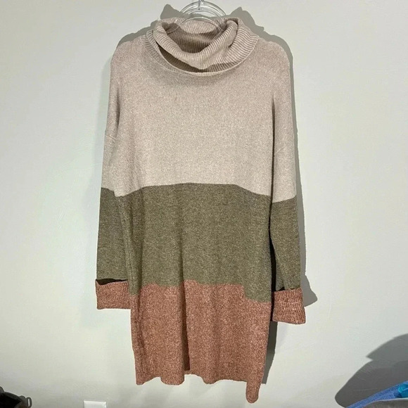 Rachel Rachel Roy Multi Color Neutral Fall Stripe Cowl Neck Sweater Dress Midi M - Picture 1 of 4